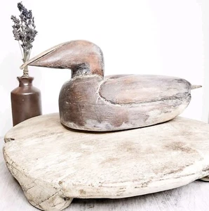 Vintage Rustic Decoy Duck Wooden Primitive Hand-Carved Shelf Sitter Brocante - Picture 1 of 23