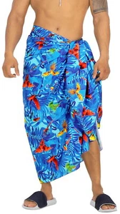 HAPPY BAY Men's Sarong Swimwear Beach Cover Ups One Size Lapis Parrot - Picture 1 of 3