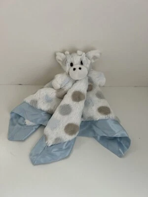Little Giraffe Lovey Satin Trim Blue White Tan Polka Dots Soft Blanket - Image 1 of 4