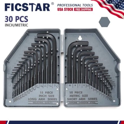 30 PCS Hex Key Allen Wrench Set with Case Inch And Metric Hex Key Combo Set Gray - Image 1 of 4