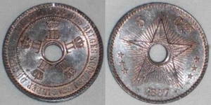 1887 Copper Coin Hole in Middle Five Centimes Congo Free State Beautiful Unc - Picture 1 of 3