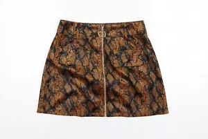 Missguided Womens Orange Animal Print Polyester A-Line Skirt Size 10 Zip - Picture 1 of 10