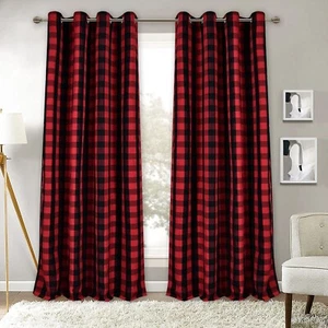 Red and Black Buffalo Plaid Check Blackout Curtains for Bedroom - Thermal Ins... - Picture 1 of 7