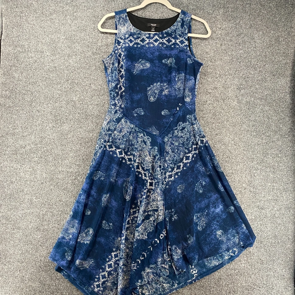 Vestido Simply Vera Wang XS Azul Patchwork Bandana Asimétrico Western Boho Años 90 Y2K Foto 1 de 4