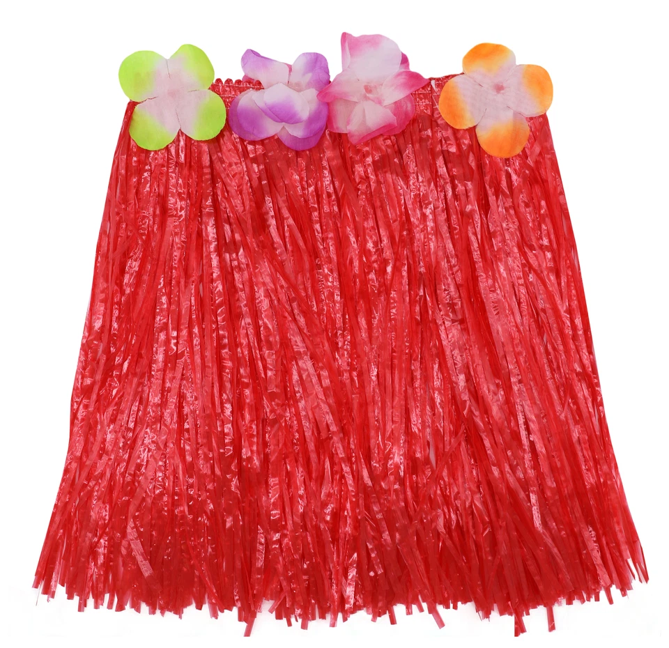 FALDA CORTA HULA HIERBA ROJA 40CM CON CINTURA FLOR LUAU VESTIDO ELEGANTE HAWAIANO Foto 1 de 1