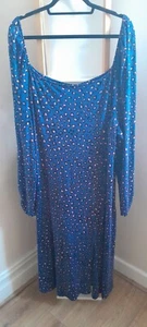 STUNNING SIZE 28 SIMPLY BE BLUE ANIMAL PATTERN OFF THE SHOULDER SPLIT FRONT DRES - Picture 1 of 6