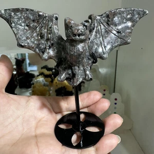 1pc natural yooperlite hand carved crystal bat healing decor skull +stand gift - Picture 1 of 10