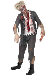 Smiffys High School Horror Zombie Schoolboy Costume, Grey (Size L)