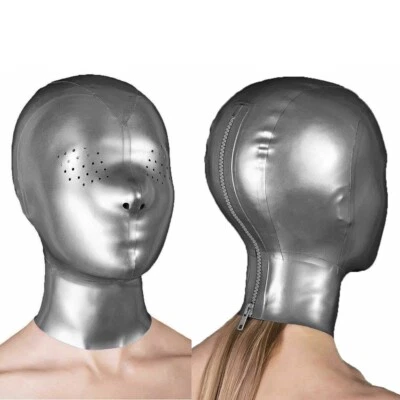 Gray Latex Hood w/ Mesh Eyes&back zipper Rubber Mask for Catsuit Fetish Clubwear - Image 1 of 3