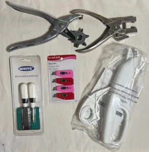 LOT- Sewing Hole Punch Button Knifes and Singer Smart Scissors Set - Picture 1 of 5