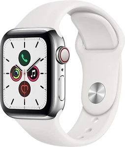 Reloj Inteligente Apple Serie 5 44mm MWVY2VC/A Estuche Plateado Blanco Banda Deportiva GPS + Celular - Imagen 1 de 20