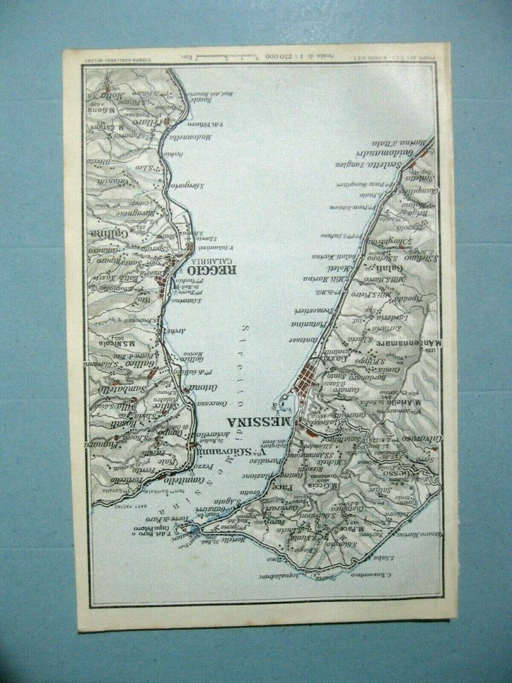 stampa antica MAPPA CARTA GEOGRAFICA STRETTO DI MESSINA REGGIO CALABRIA 1924 - Immagine 1 di 1