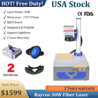 CHINACNCZONE Raycus 30W Fiber Laser Marking Machine 200*200mm Metal Steel Marking Foldable US