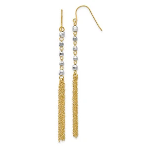14k Two-tone Gold Bead Tassel Earrings TH554 - Picture 1 of 4