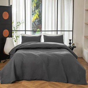 3 Pieces Queen Quilt Bedding Set with 2 Pillow Cases, Grey Queen Size (90"x96") - Picture 1 of 7