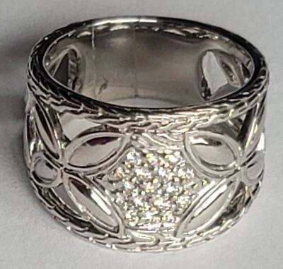 Nuevo Anillo JOHN HARDY Plata Esterlina Kawung Pavé Diamantes Banda Ancha Cónica Talla 7 Foto 1 de 4