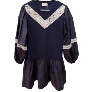 Tanya Taylor Dress Womens L Kirstie Mini Shift Navy Blue/White Lace Americana - Picture 1 of 8