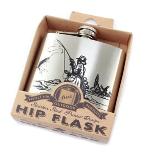 Men's Fishing Scene Country Stainless Steel Hip Flask - Picture 1 of 2