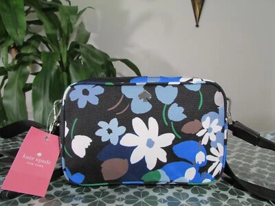 Nuevo con etiquetas Bolso para cámara pequeño Kate Spade de lona Jae Bold Blooms negro multi WFR00416 Foto 1 de 4