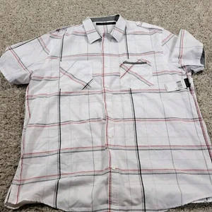 Sean John Shirt Mens 3XL White Red Gray Button Up Plaid Short Sleeve Tags - Picture 1 of 7
