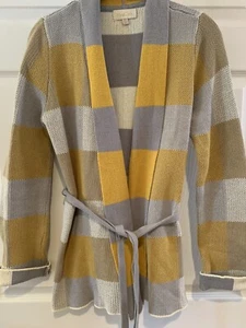 NWT Modcloth Cardigan Sweater Size L gold gray cream plaid belted wrap - Picture 1 of 7