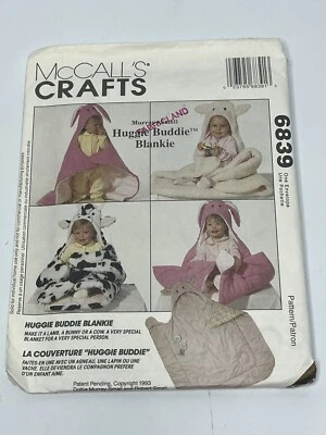 Baby Blanket Blankie Lamb Bunny Cow Size  48x40 UNCUT Sewing Pattern M6839 - Image 1 of 2