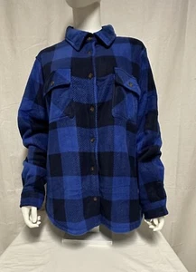 Womens Blue Plaid Sherpa Lined Flannel Jacket, Long Sleeve, Button Up Size XL - Picture 1 of 16