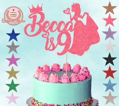 Princess Glitter Cake Topper Cake Decoration Any Name Any Age - Image 1 of 4