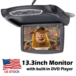 13.3 inch Car Flip Down Monitor Overhead Roof Mounted w/ Built-in DVD Player USB