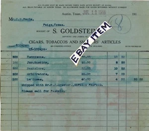 1916 BiLLhead Austin Texas S. Goldstein Zigarren Tabak Raucher Artikel Kongress - Bild 1 von 1