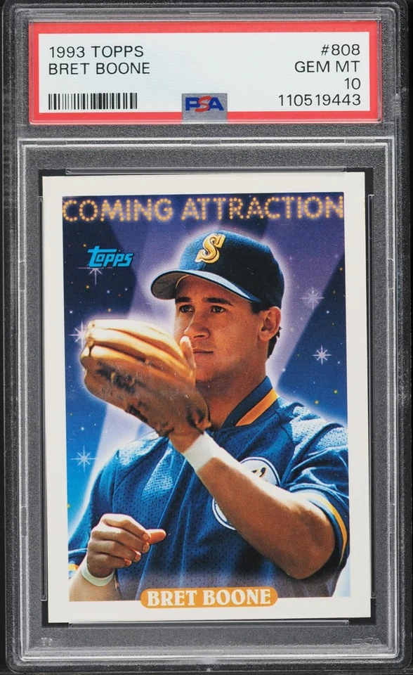 1993 TOPPS FLAGSHIP #808 BRET BOONE MARINERS ROOKIE GRADED PSA 10 GEM MINT POP 2 - Image 1 of 2