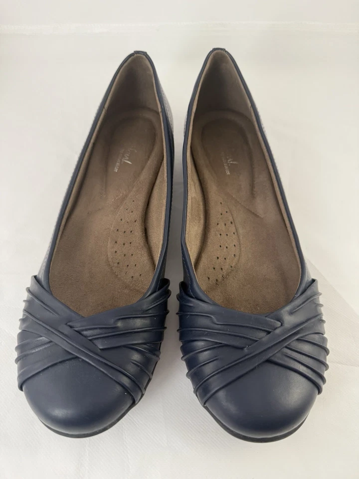 Zapatos planos de ballet para mujer Natural Soul Girly imitación cuero azul plisado talla 10 M Foto 1 de 4