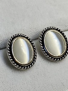 SILBER 925 OHRRINGE MONDSTEIN Cabochon Ohrstecker Südwest Stil 1/2" gemarkt - Bild 1 von 9