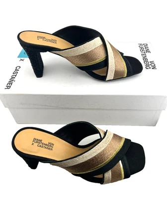 Sandalias de tacón DIANE VON FURSTENBERG Castaner Laos para mujer 6,5 37 negro topo nuevas en caja Foto 1 de 4