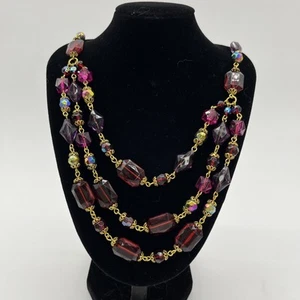 "Collar babero Robert tono oro rosa con cuentas 17,5-21"" púrpura y rojo" - Imagen 1 de 6