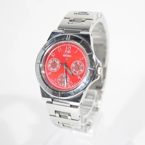 Seiko Lukia Day Date Round Red Dial Ladies Watch 5Y89-0B30 Used New Battery - Picture 1 of 18