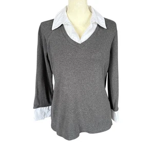 Karen Scott grauer 3/4 Arm Pullover mit weißem Hemdkragen Gr. Small - Bild 1 von 10