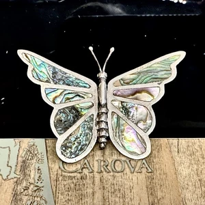 Old Mexico Sterling Silver 925 Aztec Mayan Bold Pin Brooch Butterfly Abalone - Picture 1 of 13