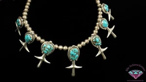 925 Silber Navajo Kriegerkette mit Türkis 'Squash Blossom' - Bild 1 von 6