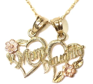 Oro Amarillo 14k Mamá Hija Corazón Rosa Doble Collar Cadena 1.9g 18" Estate - Imagen 1 de 8