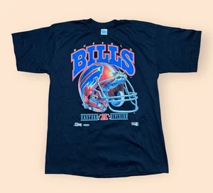 Vintage Buffalo Bills 1991 Salem Sportswear T Shirt XL Black Vtg Big Helmet 90s - Picture 1 of 5