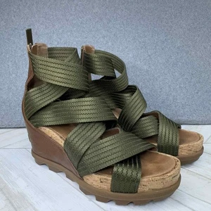 Sorel Joanie III Ankle Strap Wedge Platform Sandal Women's Size 9 Olive Green - Picture 1 of 10