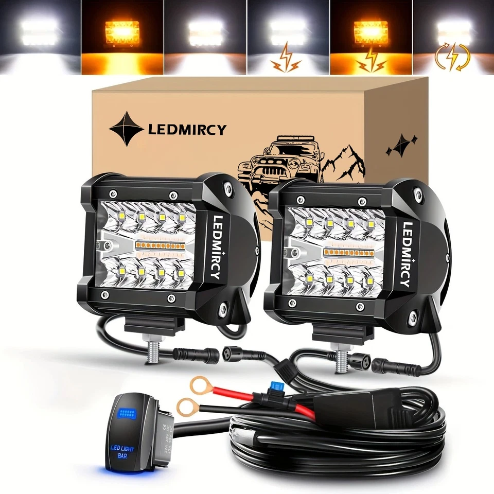LEDMIRCY 2X 4" Barra de Luz LED Intermitente Estroboscópico Ámbar/Blanco Conducción Niebla Todoterreno SUV Foto 1 de 4