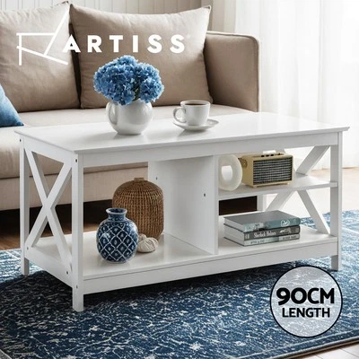 Artiss Coffee Table End Table X Shape Shelf Storage Living Room Bedroom White - image 1 of 4