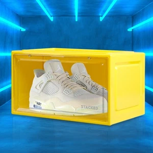Stacked Sneaker Display Case Clear Shoe Storage Box Stackable Magnetic Yellow - Picture 1 of 12