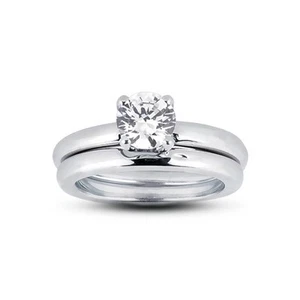 1.80ct F-VS1 Round Natural Certified Diamond Plat Classic Ring with Wedding Band - Picture 1 of 3