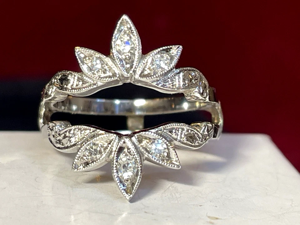 ANILLO DE BODA MILGRAIN VINTAGE DIAMANTE NATURAL BANDA CHAQUETA DIAMANTE BLANCO 14K Foto 1 de 4