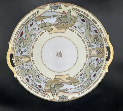 Nippon Kutani/Satuma Hand Painted Dragon & Landscape 11" Handled Cake Plate - Image 1 of 4
