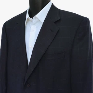 Canali Mens Windowpane Blazer US 44R EU 54R Navy Blue Silk Wool Classic 13220 - Picture 1 of 16
