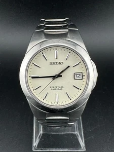 Seiko Perpetual Calendar Men's Cream Dial Date 36mm Quartz Watch 8F32-0130 - Picture 1 of 11